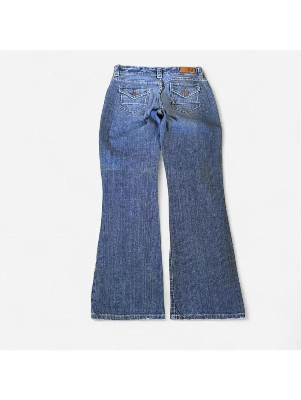 Y2K X2 Denim Laboratory Flare Leg Jeans Size 8 Medium Wash Low Rise Multi Pocket